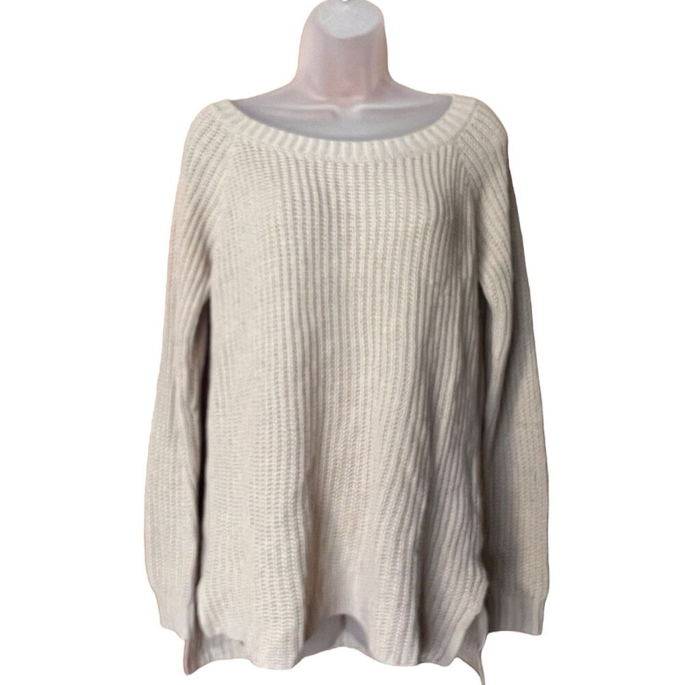 Charlotte Russe Beige Scoopneck Sweater w/Cut Out Sz S Chunky Knit Oversized